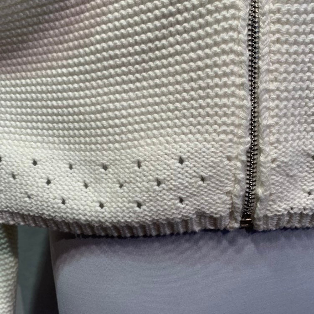 Marble Cream White Ribbed Pointelle knit full zip Cardigan Women's Medium - Picture 6 of 12